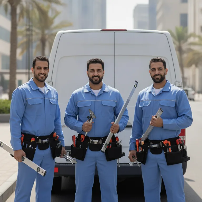 فني زجاج فريق في مرسى دبي